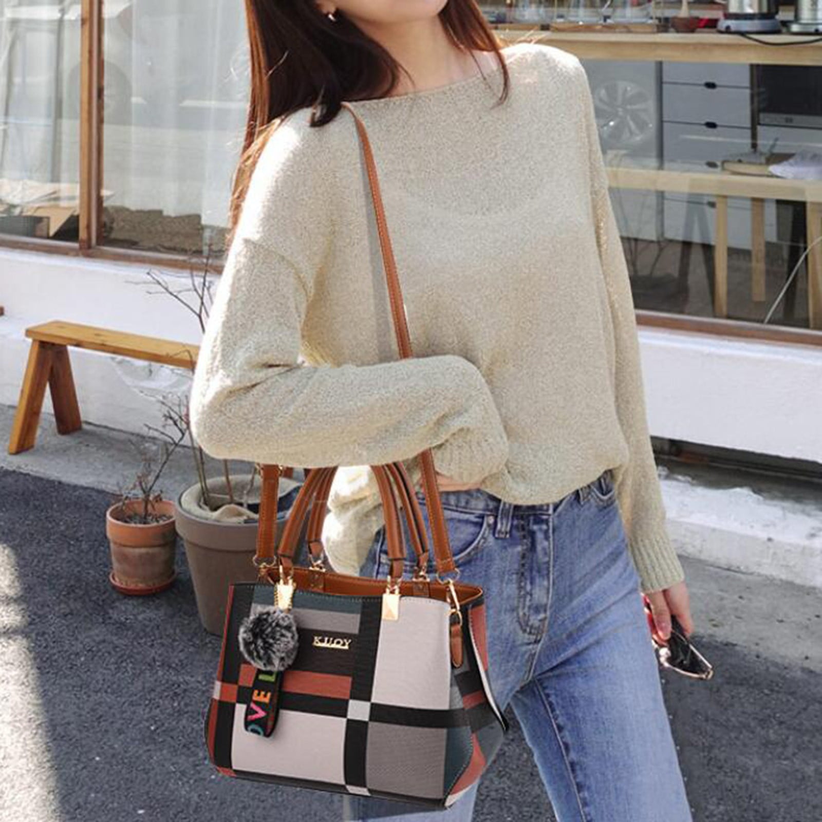 Purses and Handbags for Women Leather Tote Shoulder Bag Medium Satchel Purse Top Handle Bags for Ladies Crossbody Bag Multicolor White