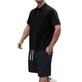 thumbnail image 5 of Yaoyar Mens Round Neck Button Detail Short Sleeve Top with Drawstring Elastic Waist Shorts Casual Two Piece Set Coordinated Outfit, 5 of 7