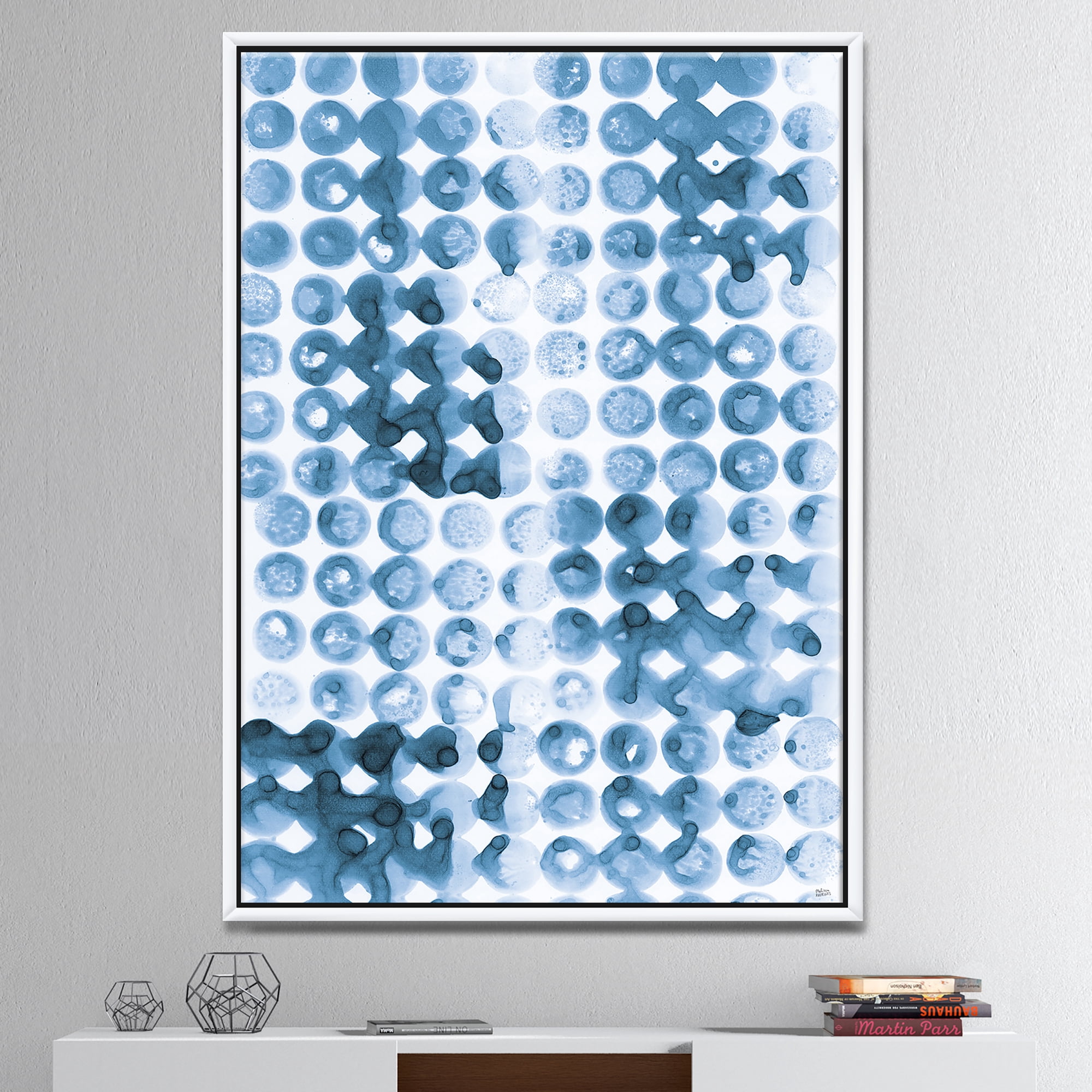 Designart ' Indigo watercolor geometrical II ' Contemporary Framed Canvas