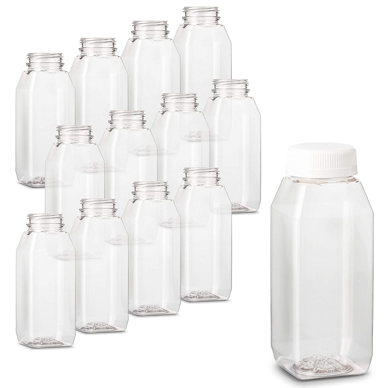 G Francis Plastic Juice Bottles with Caps in Black - 48pk 12oz Bottles with Lids, Size: 12 Ounce, Black|Clear