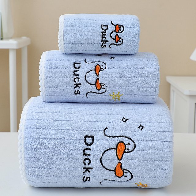 Toalla de cara suave para niños, toalla de baño, juego de tres piezas, absorbente, no se desprende fácilmente, de terciopelo coral, para lavarse la cara, para limpiar el cabello, toalla femenina