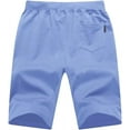 thumbnail image 4 of Tyhengta Mens Shorts Casual Drawstring Zipper Pockets Elastic Waist Lightblue 32, 4 of 7