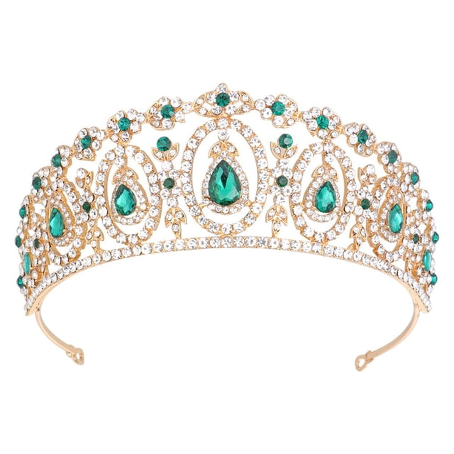 EeaseCA 1PC Baroque Bridal Crown Rhinestone Inlaid Headband Hair Accessories for Women (Green Rhinestone)