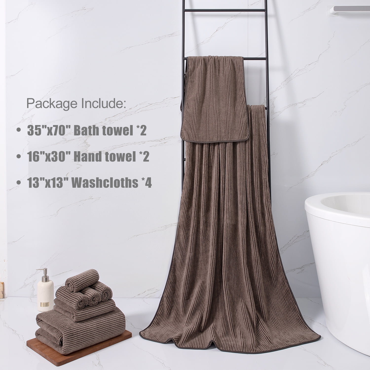 Smuge 8 Piece Extra Large Bath Towel Sets, 2 Large Bath Towels , 2 Hand Towels, 4 Washcloths, Soft Microfiber, Quick Dry, Highly Absorbent Oversized Bath Towels for Bathroom Kitchen Spa(Dark Coffee)