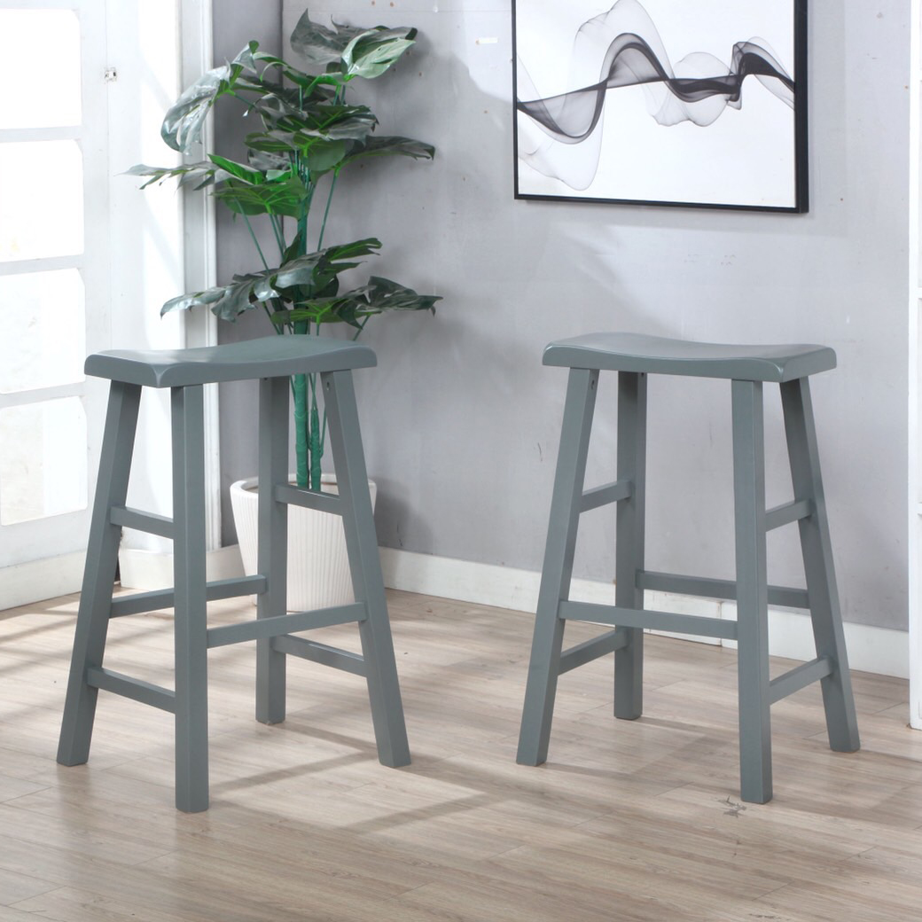 eHemco Heavy-Duty Solid Wood Saddle Seat Kitchen Counter Height Barstools, 29 Inches, Gray, Set of 3 - image 4 of 5