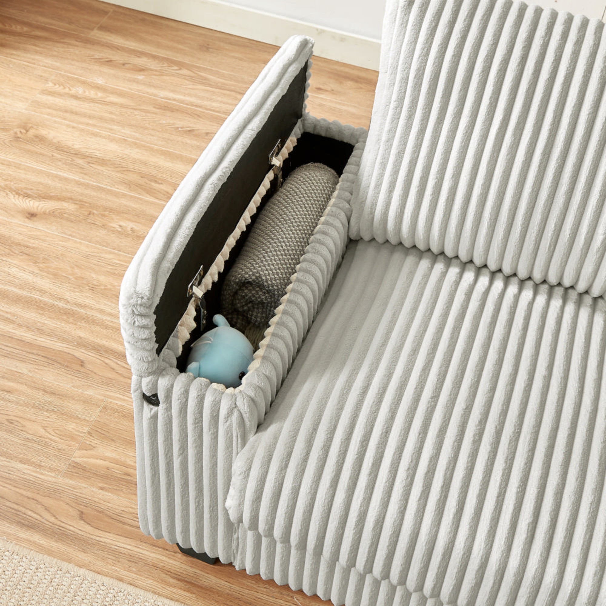 Leumius Loveseat Sofa,71" Comfy Corduroy Love Seat Couch With Square Storage Armrest USB Port for Living Room,White