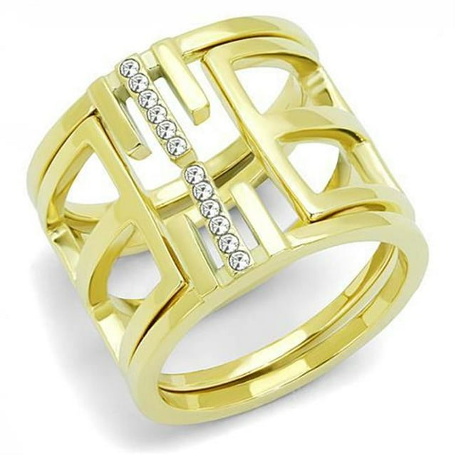 Bague en Acier Inoxydable IP Gold pour Femmes avec Cristal de Qualité Supérieure en Transparent - Taille 8