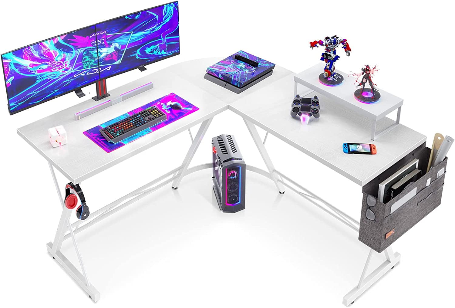 MANXING L Shaped Gaming Desk, Home Office Desk with Round Corner