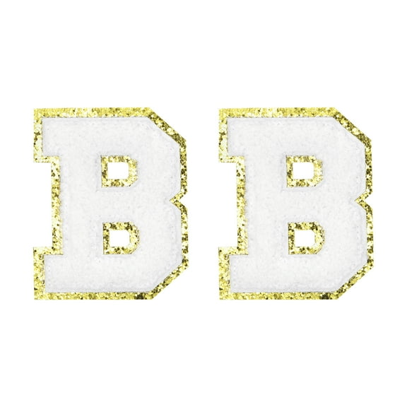 Uxcell Chenille Letter Patches 2.2" Self Adhesive Letter B Stick on Embroidered Patch for Clothing Repair (White, Pack of 2)