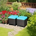 thumbnail image 2 of DORTALA 2 Piece Patio Wicker Ottomans, 2 in 1 Outdoor PE Rattan Side Table & Footstool Foot Rest with Cushions for Couch, Chair, Turquoise, 2 of 8