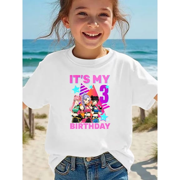 MAWOTEA [Slim Fited Size UP] IT'S MY BIRTHDAY Pattern T-shirt, Funny K-POP Theme T-shirt, Ideal Gift for Birthday, White Size 3Years-12Years