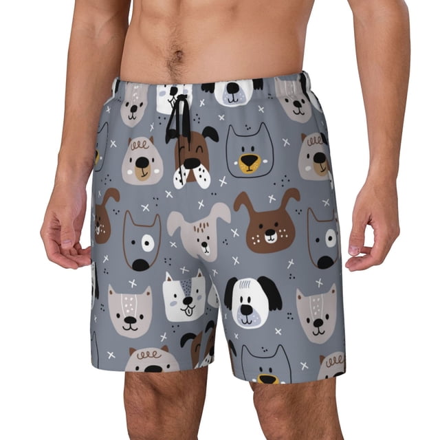 Balery Cute Dog Faces Bañador para hombre, shorts de playa de secado rápido con entrepierna y forro de compresión-Large