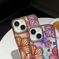 thumbnail image 4 of Chrome Plating Electroplated Glitter Bling Colorful Retro Oil Painting Flower Floral Print Compatible with iPhone Case (Silver,iPhone 13 Pro), 4 of 7