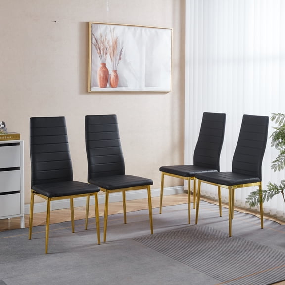 Miekor Furniture Chair Set Of 4,Golden Color Leg,Black Seat 01009