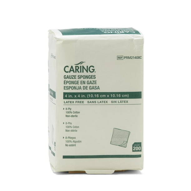 Medline Caring Woven Gauze Sponges, 4 x 4, NonSterile, 8ply, 200