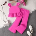 thumbnail image 2 of CAICJ98 Girls Summer Outfits Casual Soft Ruffle Sleeve Peplum Top & Wide Leg Pants Set Stylish Comfortable Kids Spring Clothes Set (Red,9-10 Years), 2 of 4