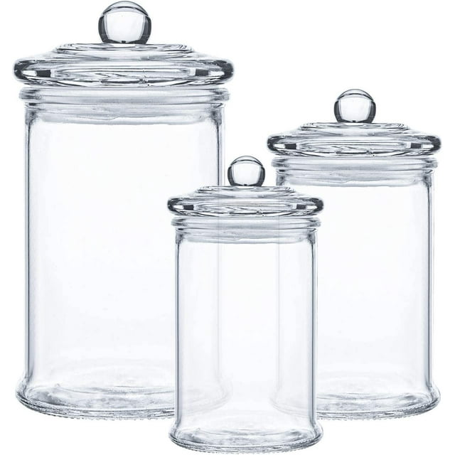 Set of 3 Glass Apothecary Jars with Lids, Bathroom Vanity Storage
