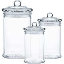 Set of 3 Glass Apothecary Jars with Lids, Bathroom Vanity Storage Organizer Clear Apothecary Jars Qtip Holder Canister Set, Mason Jar Bathroom Accessories Set
