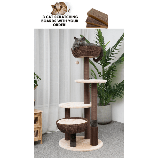 PetPals 49" 5Level Large Cat Tree Sisal Scratching Post with Rubber Brush Indoor Plush Perches