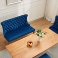 thumbnail image 3 of CQSXDA Velvet Double Dining Loveseat Bench, 2-Seat Tufted Design with Gold-Plated Steel Legs for Modern Spaces, Blue, 3 of 14