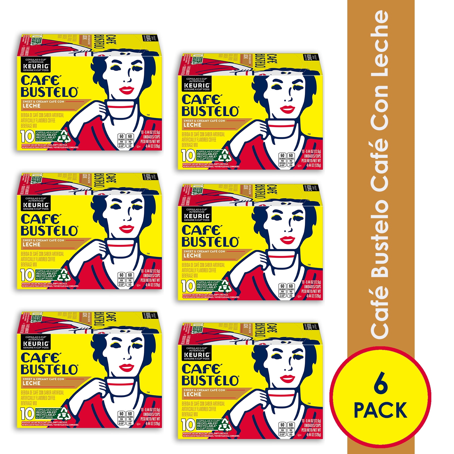 (60 Count) Cafe Bustelo Cafe con Leche Sweet & Creamy, K-Cup Coffee Pods