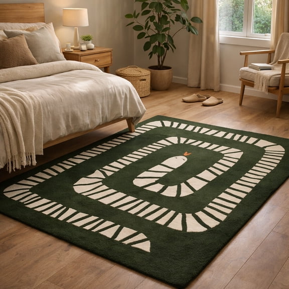 Teppich Homes Green Geometric Luxury Area Rug 5x7 – Quick Dry Contemporary Tufted Carpet | Soft Plush Green Rectangle Floor Rug