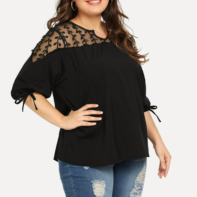 Fighter Med venlig hilsen succes Plus Size Top Women Solid Plus Size C Pleats Ruched O-Neck Short Sleeve  Irregular T-Shirt Tops Black-XXXXL - Walmart.com