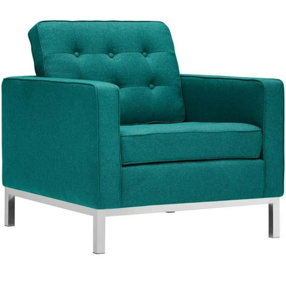 Modway Loft Stainless Steel and Upholstered Fabric Armchair in Teal Blue