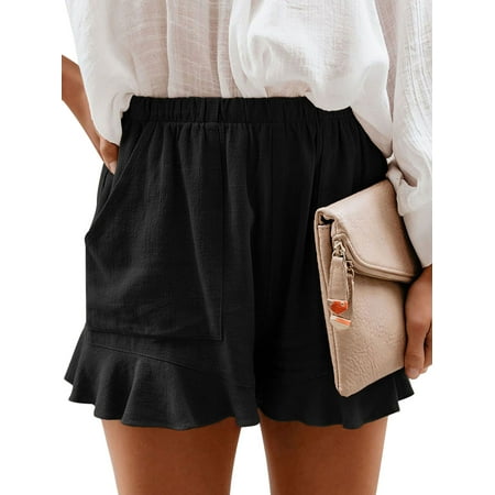 

Women Loose Bottom Short Pants Summer Ladies Waistband Plain Sleepwear Loungewear Pajama Short Casual Pockets Short