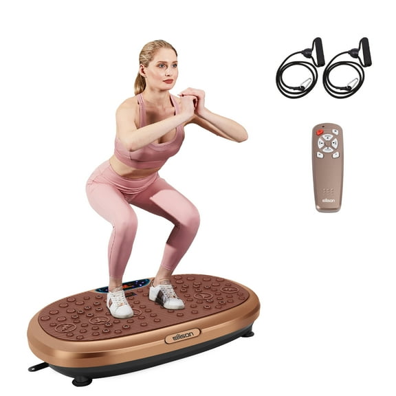 EILISON FitMax 3D XL Vibration Plate Exercise Machine - Whole Body Workout Vibration Fitness Platform w/Loop Bands - Home Workout for Lymphatic Drainage Machine for Weight Loss, Wellness (Brown)