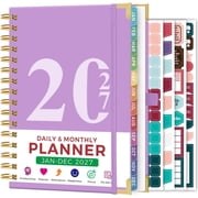FOCUS DAY 2027 Daily & Monthly Planner, Jan-Dec 2027 Calendar Book, Spiral Hardcover Planner with Ruler, 12 Tabs, Hourly Schedule, 6.5"x8.4" for Organizing & Goal Setting