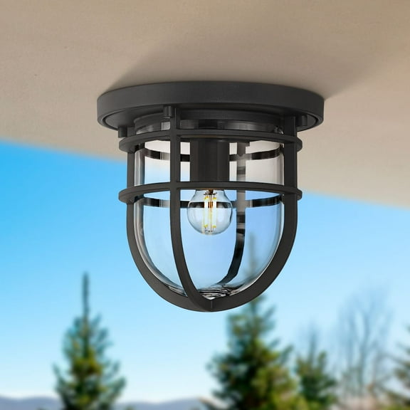 John Timberland Ballast 7 3/4" High Modern Outdoor Flush-Mount Light Fixture Ceiling Porch Weatherproof Textured Black Finish