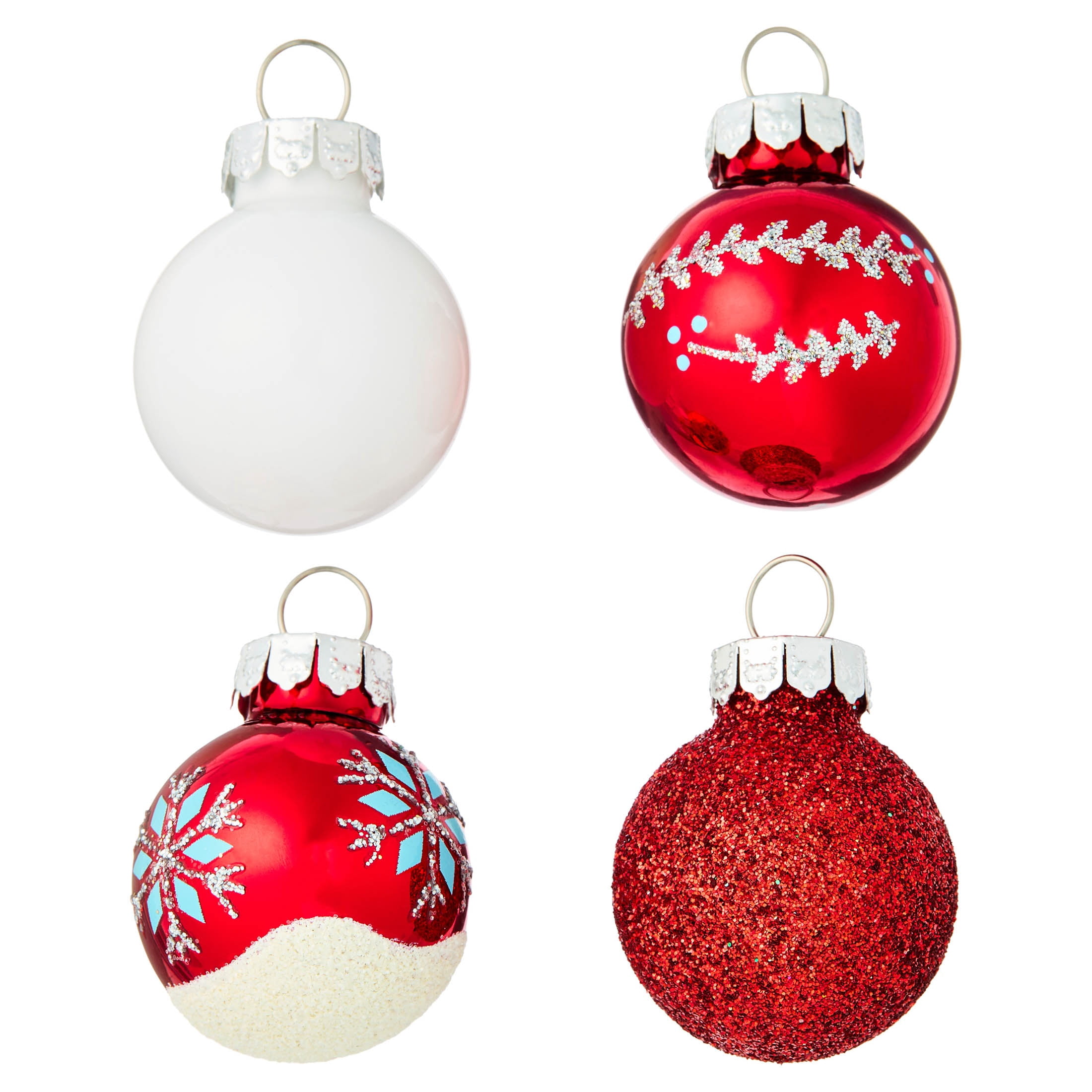 16-Count Red and White Mini Glass Ball Christmas Ornaments, 1", by Holiday Time
