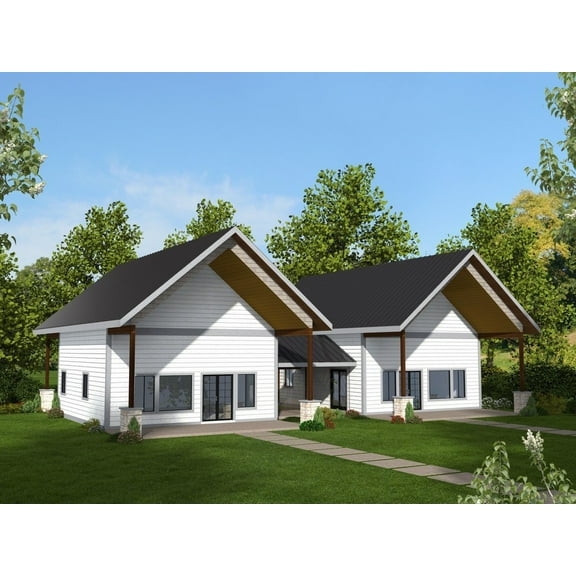 001-3599: Duplex Craftsman 4 Bed, 4 Bath Luxury Home Plan, 1996 Sq Ft: Full Blueprints with License to Build by Home Plan Marketplace - Lesuto