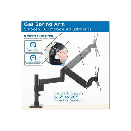 Mount-It! - Single Monitor Desk Mount with USB and Multimedia Ports - Black