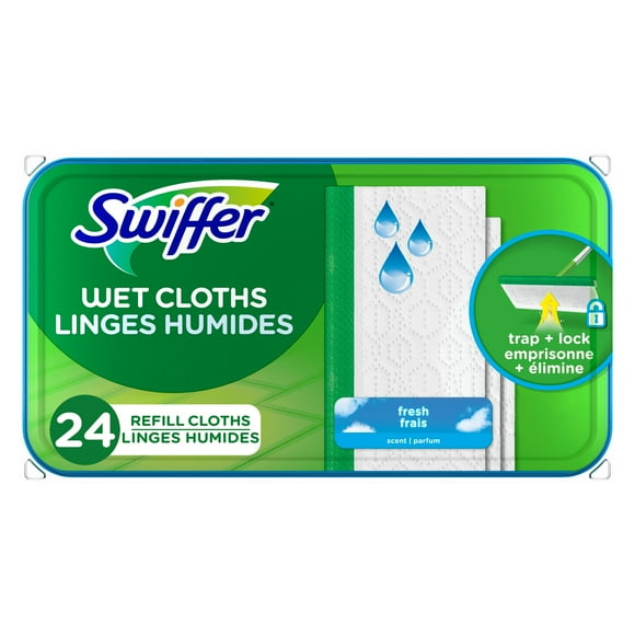 Swiffer Sweeper Wet Mopping Cloth Refills for Floor Mopping and Cleaning, Multi-Surface Floor Cleaner, Fresh Scent, 24CT