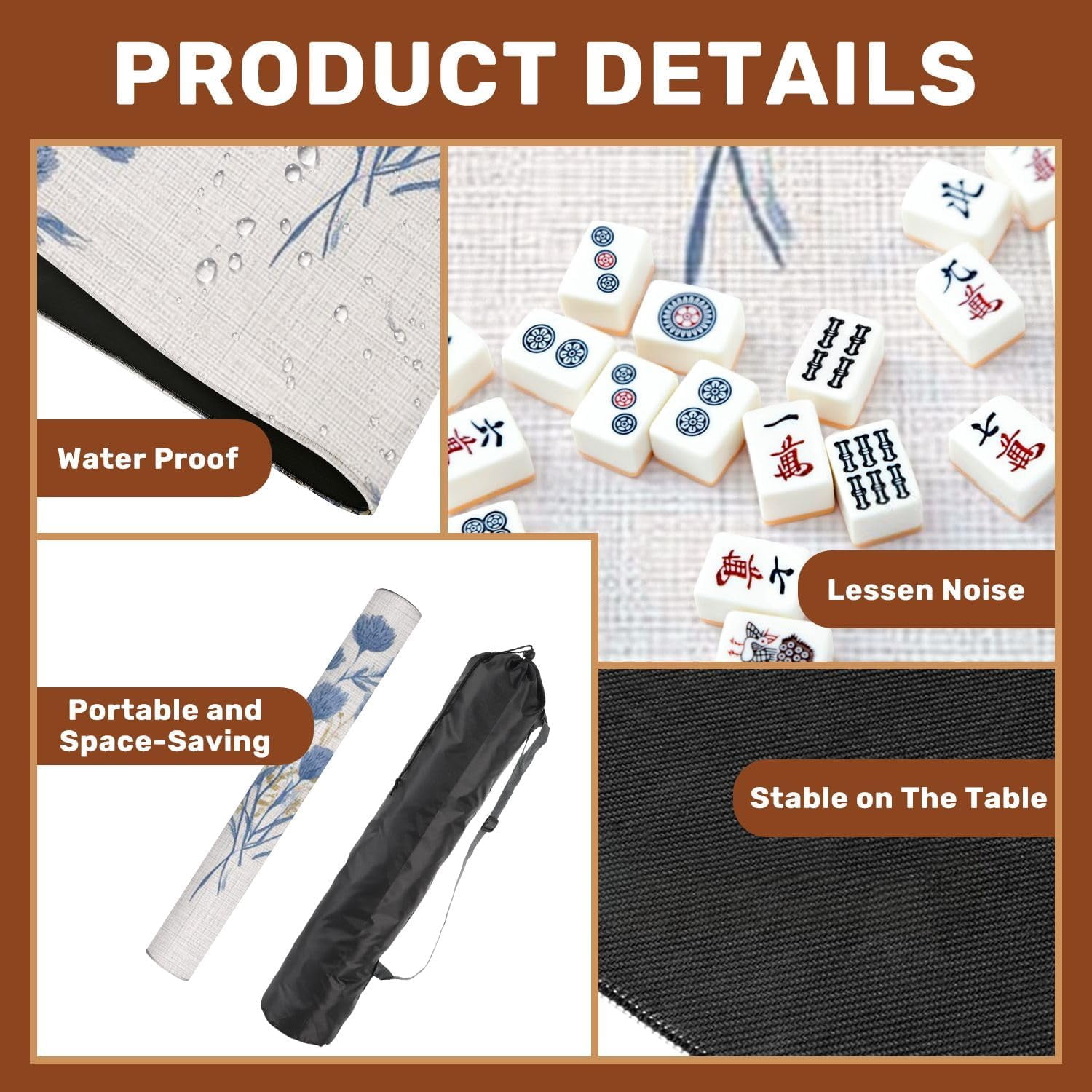 Mahjong Mat 31.5" x 31.5" Watercolor Farmhouse Flower Motif Hand Painted Earthy Whimsical Non-Slip Noise Reduction Mahjong Tiles Table Cover for Dominoes Poker Card Board and Tile Games