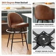 thumbnail image 4 of JULY'S SONG Counter Height Bar Stools with Back Sets of 2, 360°Swivel Upholstered Barstools with Metal Legs, 27" Seat Height Bar Stool for Kitchen Island, Faux Leather in Brown, 4 of 9
