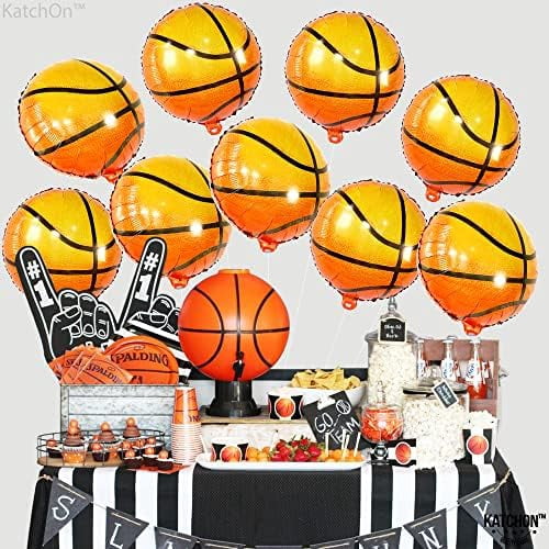 YNGLLC, Big, Orange Foil Basketball Balloons - 18 Inch, Pack Of 10 | Basketball Decorations For Homecoming, basketball Birthday Party Decoration | Space Jam Party decorations, Sports Balloon Arch Kit
