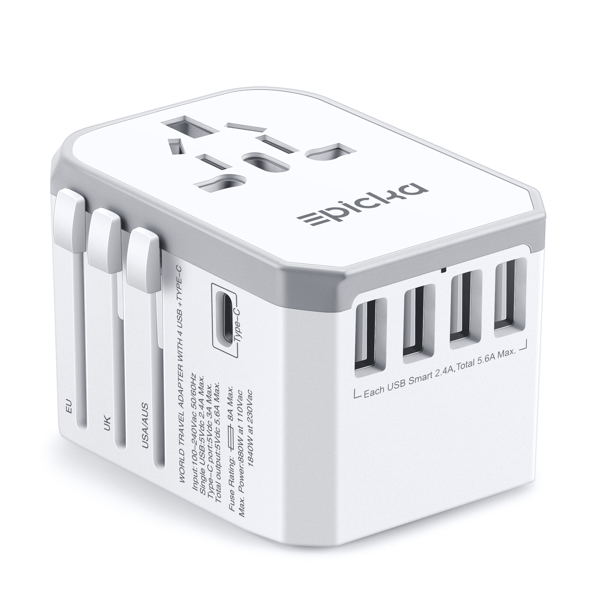 Travel Smart  White  Type A  For Worldwide Adapter Plug with USB Port 