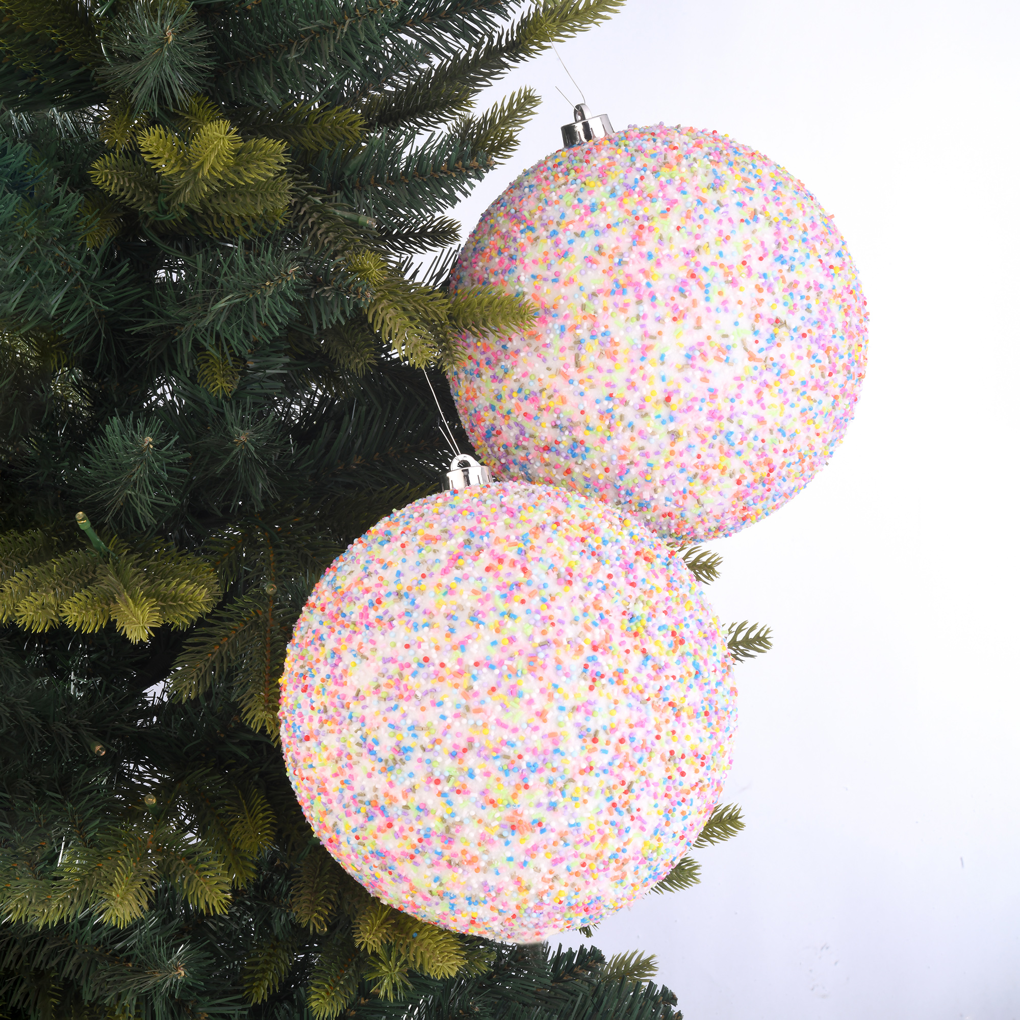 2-Count White Glitter Jumbo Christmas Shatterproof Ornaments with Colorful Beads, 7.87 in, by Holiday Time