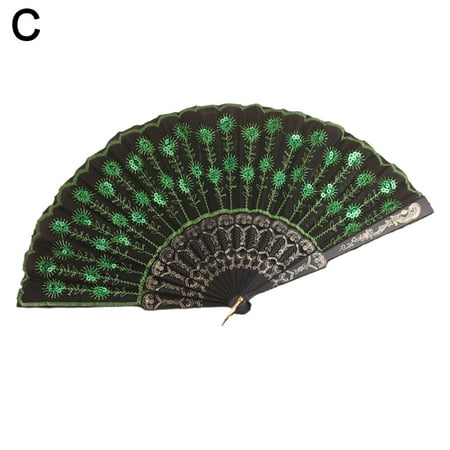 

Dancing Fan Folding Embroidered Sequin Dance Props Hand Fans; A4E1