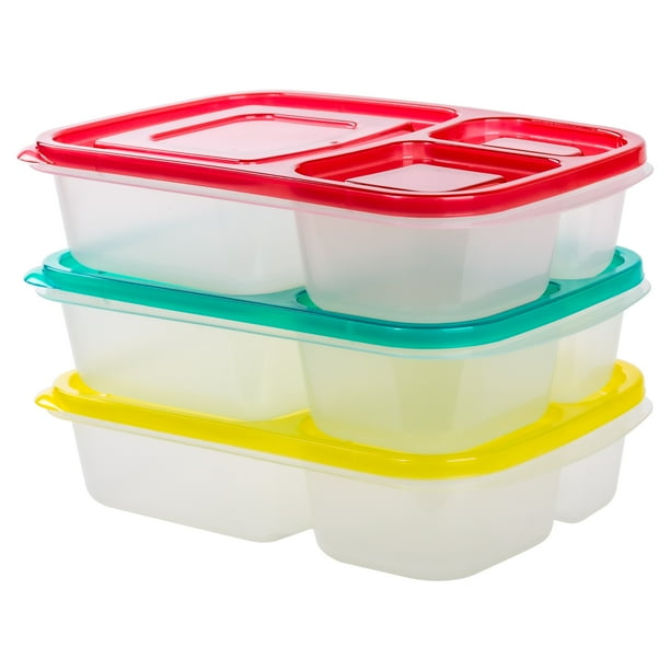 3 Pack Meal Prep Containers Food Storage 3 Compartment Plastic Reusable
