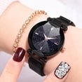 thumbnail image 4 of Reloj de pulsera de cuarzo para mujer a la moda, botón magnético, correa de malla, reloj de pulsera con esfera redonda de aleación (negro), 4 of 5