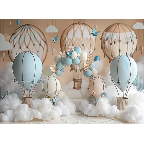 Hot Air Balloon Photography Backdrop Bear Cloud Photoshoot Background Newborn Baby Shower Cake Smash r Photo Studio
