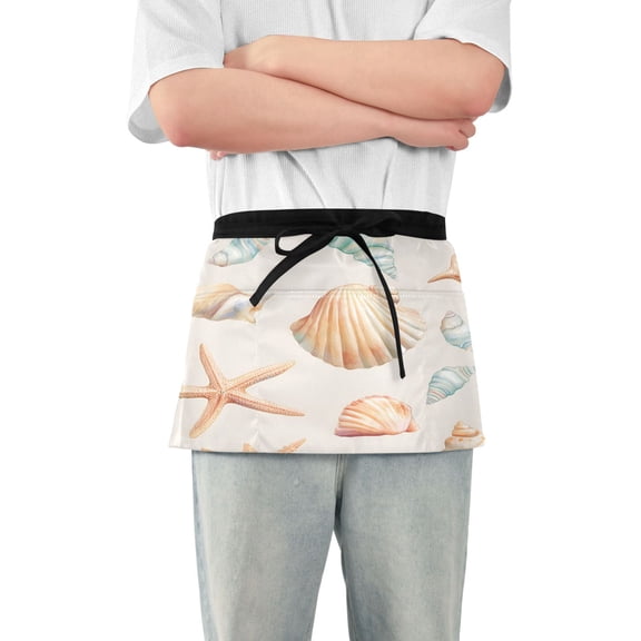Yayeee Waist Apron with Pockets for Cooking Waterproof Half Server Aprons, Gray Seashell
