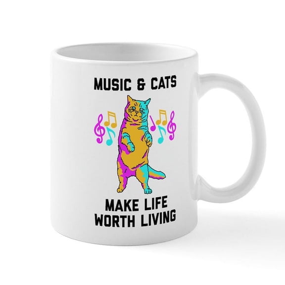 CafePress - Music & Cats Make Life Worth Liv - 11 oz Ceramic Mug - Novelty Coffee Tea Cup