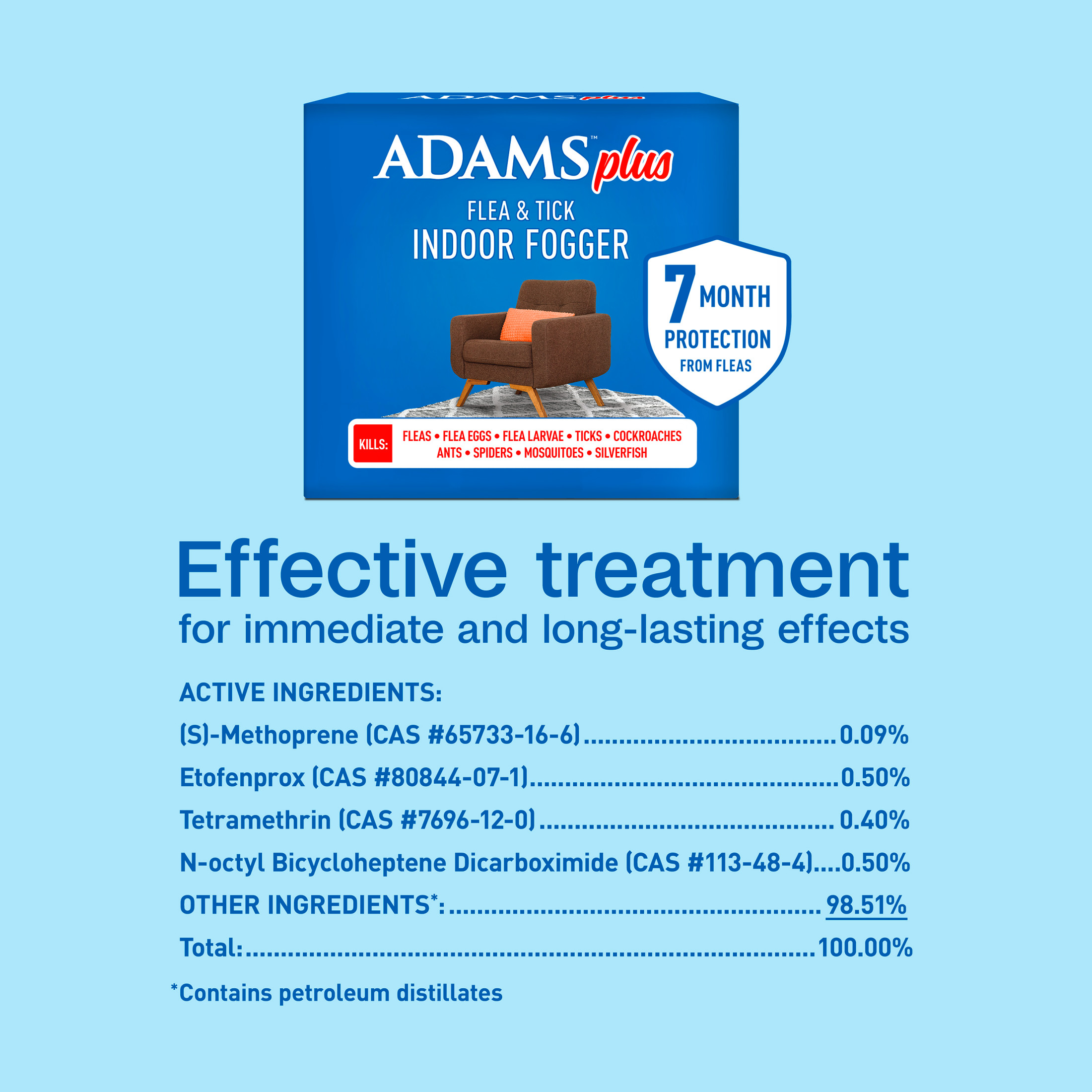 ADAMS Plus Flea & Tick Indoor Fogger, 3 x 3 oz Cans, Kills Fleas, Flea Eggs, Ants, House Flies, Cockroaches, Mosquitoes, and Many Other Pests, Indoor House Treatment, Each Fogger Treats 375 sq ft