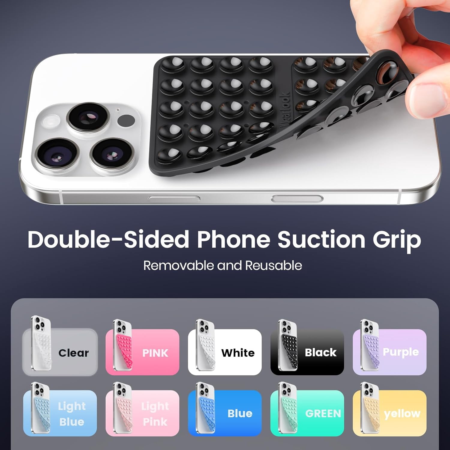 LXYWXS-2PCS Silicone Suction Cup Phone Case Mount Double Sided, Hands-Free Phone Accessories Holder for Selfies and Videos, Silicon Sticky Phone Grip for iPhone and Android, Transparent&Black