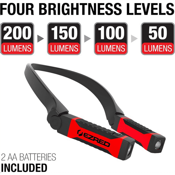 E-Z Red ANYWEAR  200 Lumen  Dimmable Neck Light with 2 AA Batteries - Red
